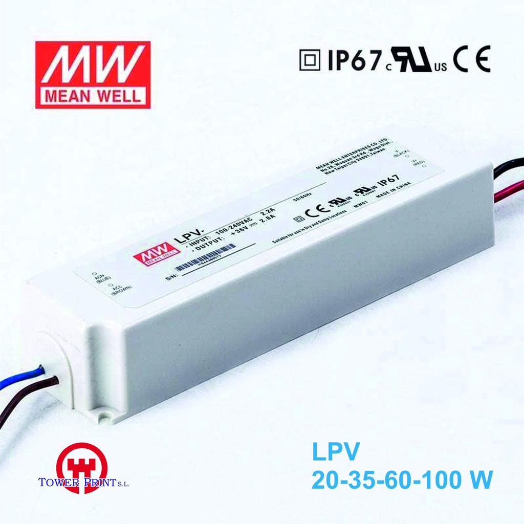 ALIMENTADOR MEAN WELL LPV 12V. 35 W IP67,UND.