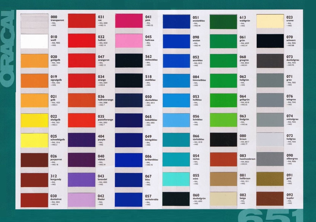CARTA DE COLORES ORACAL 651