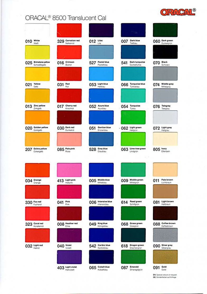 CARTA DE COLORES ORACAL 8500