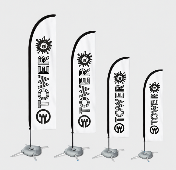 DISPLAY + IMPRESION EN TELA FLYING BANNER VELA/SURF XL DE 5 MT CON BASE CRUZ Y FLOTADOR ( GRAFICA DE 4 MTS ) 