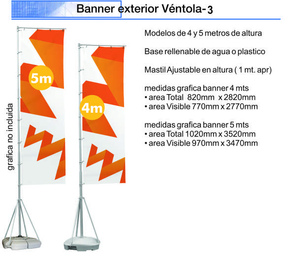 DISPLAY BANDERA VENTOLA 3 TELESCOPIC RECTANGULAR 4 MTS.