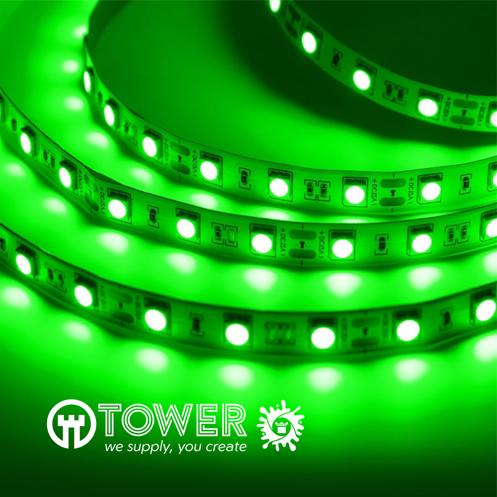 TIRA LED PROTEGIDA IP65 300 LED 3528 VERDE 12V. 60W 5 MTS