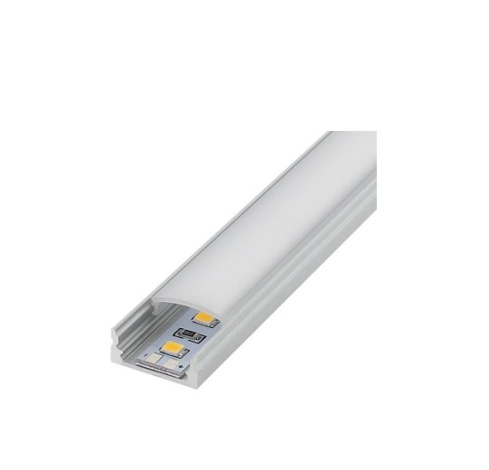 PERFIL DE ALUMINIO CON DIFUSOR PARA TIRA LED 17X8 MM REF. 1708 TIRA 2 MTS. ( KIT 2 MTS + TAPAS FINALES + 3 GRAPAS FIJACIÓN ) 