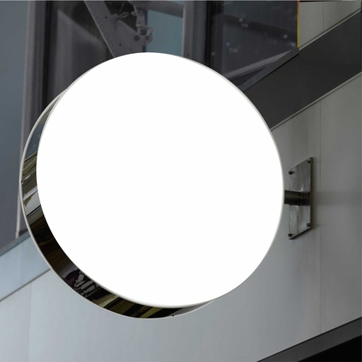 [59000024] BANDEROLA CIRCULAR LACADA BLANCO FRENTE EN METACRILATO, 60CM DIAMETRO