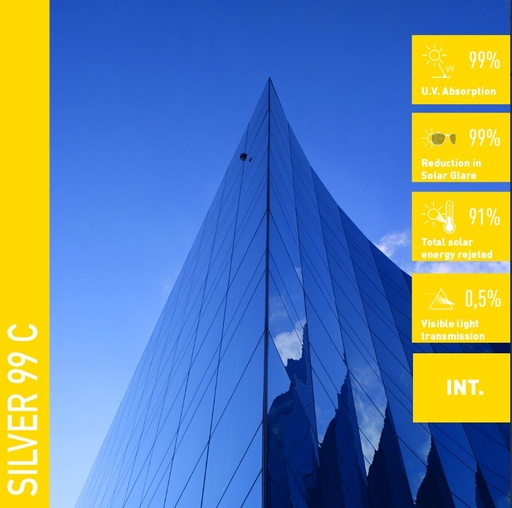 [167SILV99C] LAMINA SOLAR ESPEJO INTERIOR SILVER 99C 1.52X30.5 MTS. Metro Lineal